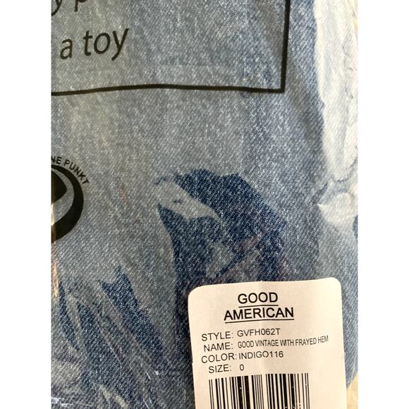 Good American Good Vintage Frayed Hem Jeans in Indigo Blue 0/25 NWT - Picture 8 of 13
